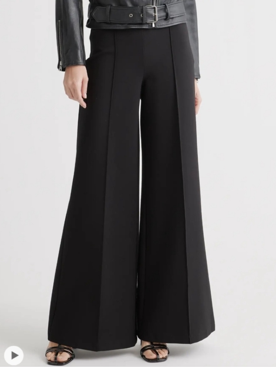 Quince Ultra Stretch Ponte Super Wide Leg Ankle Pant Black Womens Small